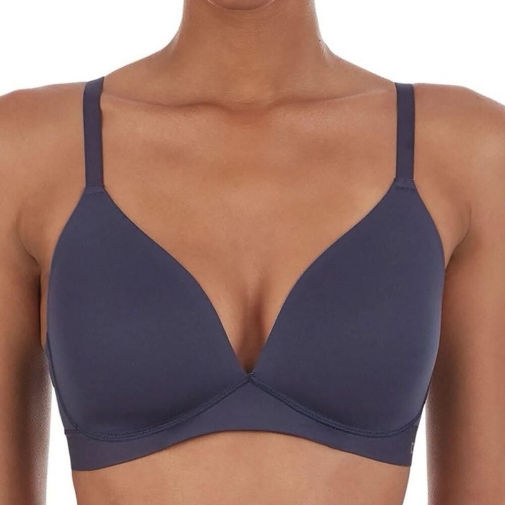 DKNY Small Bra Wireless Microfiber Plunge Smooth Molded Cups Dark Gray DK7664
